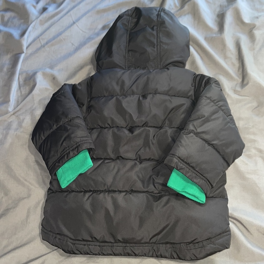 Old Navy Toddler Boy Black & Green Puffer Jacket with Fleece Lining -Snow Jacket - Picture 2 of 12